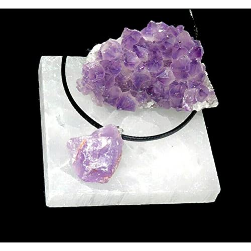 Set of 3 Meditation and Healing Kit Amethyst rough necklace,Amethyst,Selenite Plate 3"