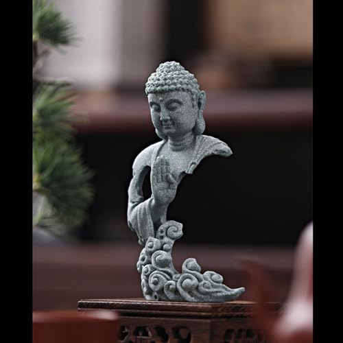Meditation Buddha Statue, Sandstone Zen Sculpture for Aquarium Fish Tank, Garden, Home & Office Decor (Indoor/Outdoor) ﻿