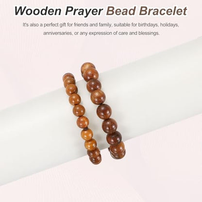 MECCANIXITY Pcs Prayer Beads Bracelet, Natural Wooden Bead Mala Bracelets Link Wrist for Men Women Beaded Stretch Crafts Bangle - color: Rosewood Color