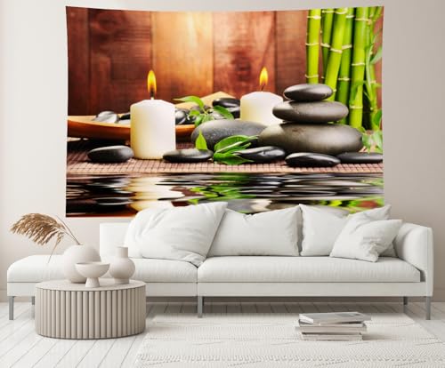 20x10ft Zen Garden Backdrop Bamboos Candles Basalt Stone Spa Water Zen Stone Relaxation Japanese Background Meditation Spa Birthday Wedding Party Decor Photo Booth Studio Props Wallpaper - size: 20x10FT