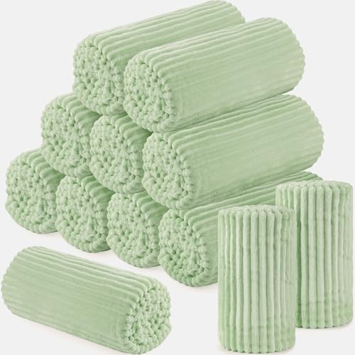 Buryeah 12 Pcs Flannel Throw Blanket Bulk 50 x 60 in Sleepover Blanket Outdoor Wedding Throw Lightweight, Oeko-tex Standard 100 Certified for Sofa Homeless Gifts (Mint) - color: Mint