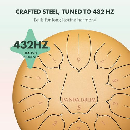 Panda Drum Plus (Sandstone) | Steel Tongue Handpan with Music Book, Mallets, Carrying Bag, Finger Picks | 11 inch, 432 Hz | Rain Drum for Inside, Outside | Calming Musical Instrument for Adults, Kids - color: 2-Sandstone