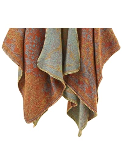 Women's Shawls and Wraps Open Front Poncho Cape Winter Sweater - color: O41-orange Court