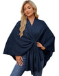 PULI Women's Elegant Shawl Wraps Soft Open Front Poncho Sweater for Spring Fall Winter - color: Front Tab-dark Salte Blue
