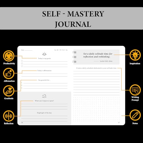 Self-Mastery Journal for Men - Gratitude Journal for Daily Reflection, Positivity and Self - Care and Reflection - Guided Manifestation Journals - Goal Journal for Women & Men(Black) - color: Black