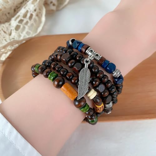 Long tiantian Beaded Bracelets for Men Wooden Bead Bracelets Stackable Layered Stretch Bracelet Trendy Wooden Jewelry Gift for Men - color: C-Bead Bracelets