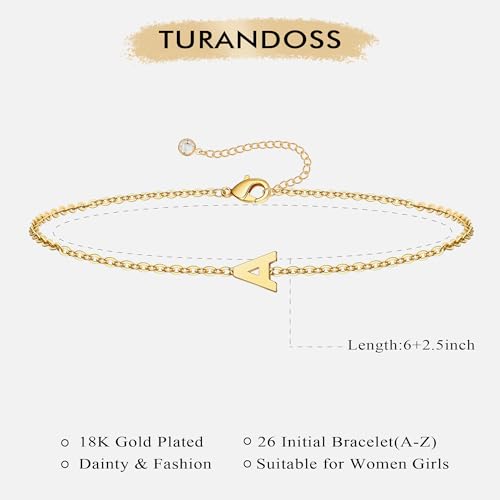 Turandoss Gold Initial Bracelets for Women Girls Jewelry Gifts Trendy - Dainty 18k Gold Plated Letter Initial Bracelet Tiny Letter A-Z Bracelets Personalized Bracelets Gifts for Women Girls Gifts - color: 18K-Gold-Plated, style: K