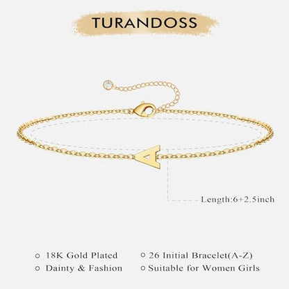 Turandoss Gold Initial Bracelets for Women Girls Jewelry Gifts Trendy - Dainty 18k Gold Plated Letter Initial Bracelet Tiny Letter A-Z Bracelets Personalized Bracelets Gifts for Women Girls Gifts - color: 18K-Gold-Plated, style: F