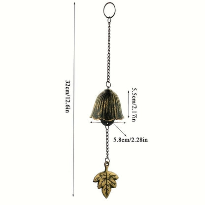 1PCS Creative Cast Iron Wind Chime Hanging Decoration, Metal Retro Hanging Leaf Bell for Outdoor Garden Bell Patio Balcony