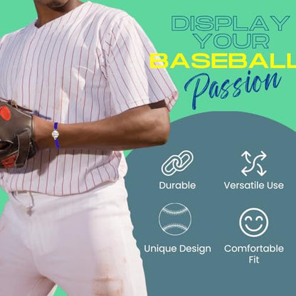 Sportybella - Baseball Bracelet, Baseball Jewelry, Adjustable Braided Baseball Bracelet, Baseball Gifts, Baseball Accessories - color: Blue