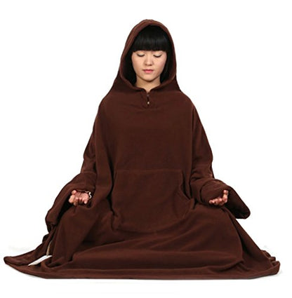 Meditation Buddhist Hooded Cloak Coat Women Men Outfit Oversize Coat - color: Brown, size: Large