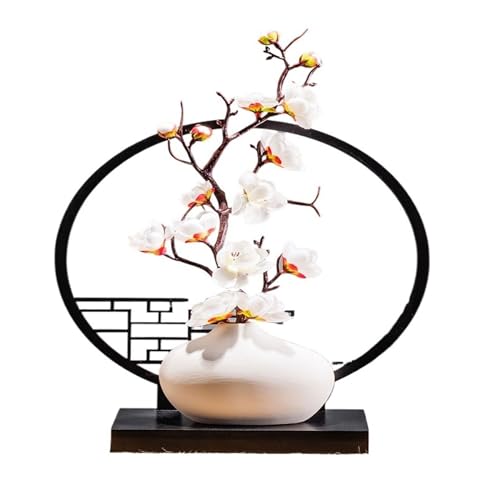 Statues Ornaments Decoration with white flowers of waxberry,Coffee Room Arrangement,Small Figurine Collectibles Meditation Decor, White Ceramic, Living Room, Yoga Zen, Home Decoration. Sculpture Figur
