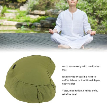 Meditation Cushion, Meniscus Shaped Floor Pillow with Buckwheat Hulls for Yoga and Meditation, Cotton Cloth Zafu Cushion 41x24x12cm