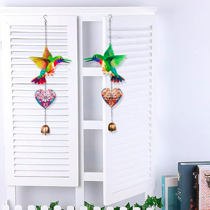 Metal Hummingbird Hanging Decor, Bird Wind Chime Bell Hanging Decor for Outdoor Garden Yard Doors Walls Living Rooms Bedrooms, 2 Pack (Bird-a-Heart) - style: bird-a-heart