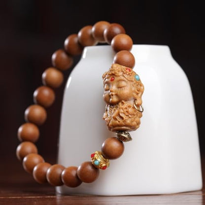 Zen Dear Unisex Teak Wood Prayer Beads Buddha Buddhist Beads Japa Mala Necklace Bracelet Bead - style: 8mm x 18 beads+GuanYin
