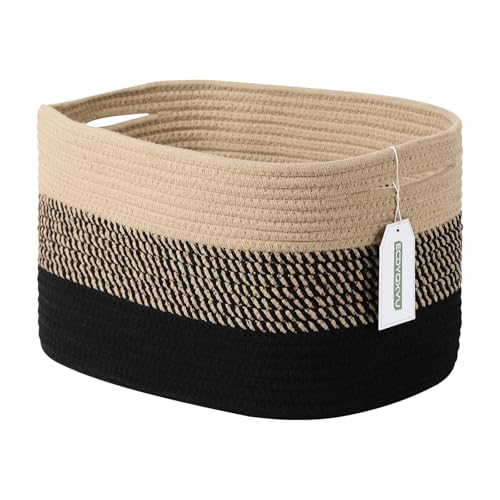 ECDYQXVU Cotton Rope Storage Basket, 15x10x9 Inches, Woven Basket for Shelves, Clothes, Towels, Books, and Laundry, Gradient Black/Brown (1 Pack) - color: Gradient Black/Brown, size: 1 Pack