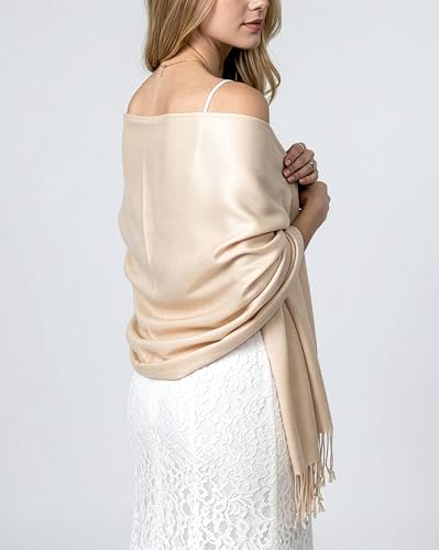 Achillea Lightweight Pashmina Scarf for Women – Soft Silky Shawl Wrap for Evening Dresses, Bridesmaids & Everyday Wear - color: Cream/Beige