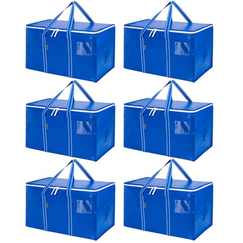 BALEINE 6-Pack Oversized Moving Bags with Reinforced Handles, Heavy-Duty Storage Tote for Clothes, Moving Supplies (Royal Blue, 6-Pack) - color: Royal Blue, size: 6-Pack