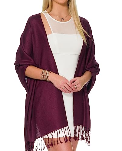 Pashmina Shawls and Wraps for Evening Dresses, Large Soft Pashminas Wedding Shawl - color: Maroon