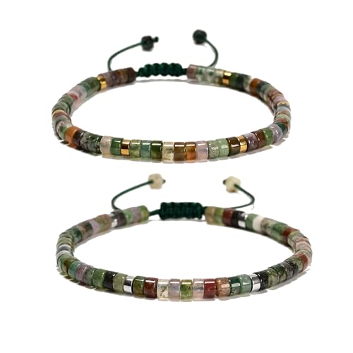 Mixed Gemstone Adjustable Braided Beaded Bracelet for Women, 2x4mm Heishi Disc Natural Healing Stone Summer Beach Jewelry, Yoga Gift for Her - color: India Agate