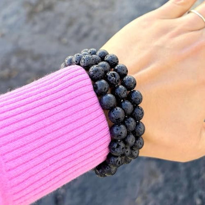 Adabele 1pc Natural Stretch Gemstone Bracelet 8mm (0.31") Bead 7 Inch to 8.5 inch Healing Crystal Energy Quartz Chakra Jewelry Women Unisex Birthday Gift - color: Lava Rock, size: 7 inch