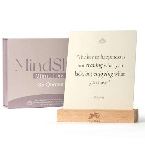 Stoic Affirmation Cards with Wooden Display Stand, 85 Motivational Philosophy Quotes for Daily Reflection, Personal Growth & Office Home Decor, 720 GSM Cardstock, Inspirational Gift for Men & Women - color: Stoicism Cards