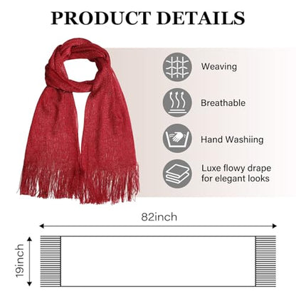 Sumolux Shawls Wraps for Evening Dresses Metallic Glitter Shawls Scarf for Women Sparkling Wedding with Free Buckle - color: Wine Red