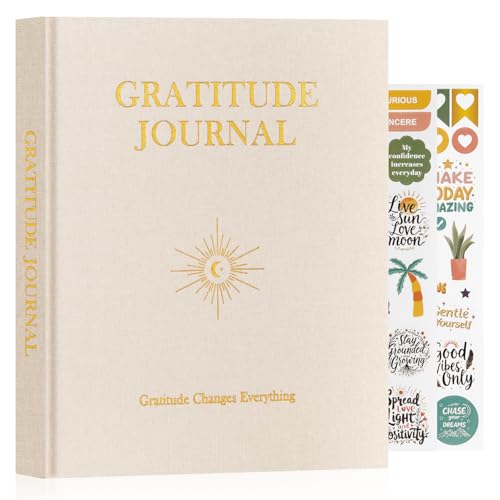 Lanpn Daily Gratitude Journal for Men Woman, 4 Month Mindfulness & Affirmation Planner, 7.8"x9.2" The 5 Minute Grateful Diary, Guided Reflection with Positivity Prompts Undated Notebook, Beige - color: Beige