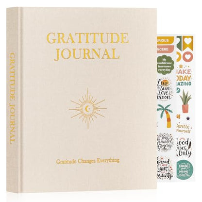 Lanpn Daily Gratitude Journal for Men Woman, 4 Month Mindfulness & Affirmation Planner, 7.8"x9.2" The 5 Minute Grateful Diary, Guided Reflection with Positivity Prompts Undated Notebook, Beige - color: Beige