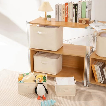Foldable Storage Bins with Lids Cotton Canvas Rectangular Storage Box Ideal for Organization Lightweight and Durable (13.78 x 9.65 x 6.1) - size: 13.78 x 9.65 x 6.1"