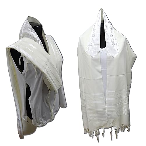 100% Wool Kosher Mehudar Badats Traditional Tallit Prayer Shawl, Tallit with a super elegant look - color: With White Stripes, size: Size 50 - 68 X 48 Inch