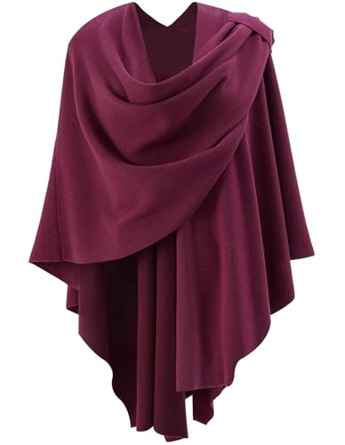 Womens Open Front Poncho Sweater Wrap Topper Knitted Elegant Shawls Cape for Spring Fall Winter - color: Series 1-burgundy