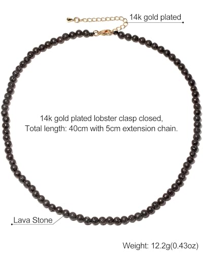 Simple Choker Necklace for Women Real Stone and Crystals Necklaces 4mm Beaded Choker Jewelry Meditation Gift for Women (16"+2") - style: Lava Stone