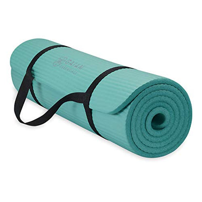 Gaiam Essentials 2/5" Thick (10mm) Yoga & Pilates, Fitness & Exercise Mat with Easy-Cinch Carrier Strap Cusion Support For Fitness and Gym Workouts - color: Teal