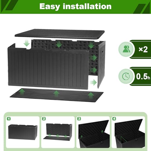 230 Gallon Outdoor Storage Box, Waterproof Extra Large Resin Deck Box with Lockable Lid for Patio, Pool Equipment, and Cushions, Black - color: Black(230 Gal)