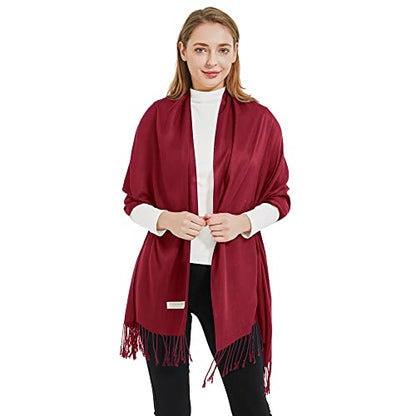 Soft Silky Pashmina Shawl Wraps Solid Colors Scarf for Wedding Evening Dresses - color: N-burgundy