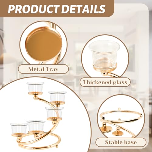 1Pc Gold 5-arm Metal & Glass Tea Light Candle Holders for Table Centerpiece, Glass Votive Tealight Holders/Candelabra Candlestick Holders for Wedding,Party, Anniversary,Christmas - color: Gold