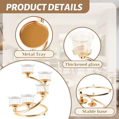 1Pc Gold 5-arm Metal & Glass Tea Light Candle Holders for Table Centerpiece, Glass Votive Tealight Holders/Candelabra Candlestick Holders for Wedding,Party, Anniversary,Christmas - color: Gold