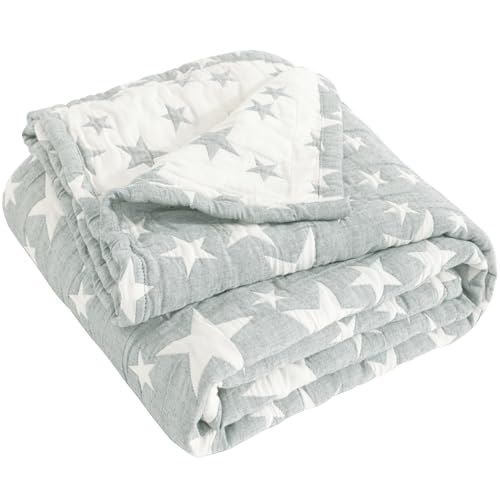 NTBAY 3 Layer Oversized Muslin Cotton Toddler Blanket, 45x60 Inches Jacquard Reversible Nursery Bed Blanket, Super Soft and Thermal Crib Blanket for All Seasons, Baby Gift, 45"x60", Grey/White Star - color: Grey Star, size: 45x60 Inch (Pack of 1)