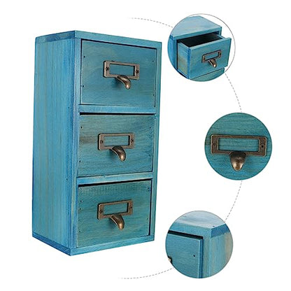 Antique Style Wood Storage Box Multi-functional Organizing Box for Home and Office Desktop Elegant Compartment Design for Cosmetics and Daily Essentials Blue
