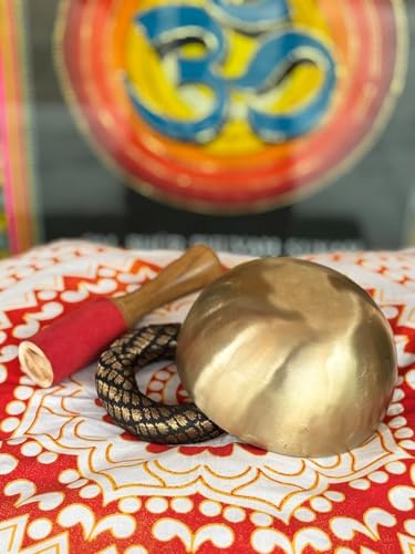 Handmade Tibetan Singing Bowl Set with Wooden Mallet & Cushion | Brass Meditation Sound Bowl for Yoga, Healing, Chakra Balancing, Stress Relief & Mindfulness | Spiritual Gift Item (15 CM)