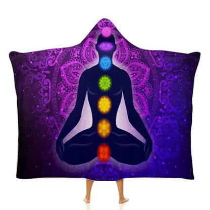 Seven Chakra Yoga Meditation Lotus Purple Mandala Large Size Comfortable Hooded Blanket, Warm Blanket 40"x50" - color: Seven Chakra Yoga Meditation Lotus Purple Man, size: 40"x50"