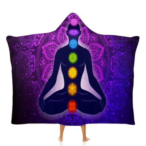 Seven Chakra Yoga Meditation Lotus Purple Mandala Large Size Comfortable Hooded Blanket, Warm Blanket 40"x50" - color: Seven Chakra Yoga Meditation Lotus Purple Man, size: 40"x50"