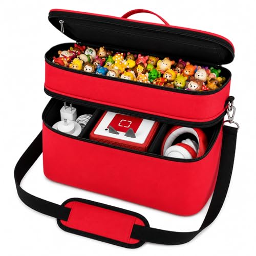 Bevegekos Carrying Storage Travel Bag for Toniebox 2 Starter Set, for 25+ Tonie Figures, Charging Station & Headphone, Case Only (Large, Red) - color: Red