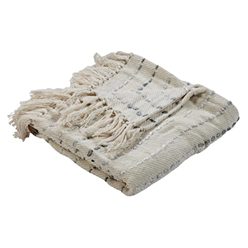 LR Home 50x60 Inch Soft Hand-Woven Farmhouse Throw Blanket | Perfect for Bed, Sofa, Couch, and Living Room Decor | Warm Blankets for Winter | Striped Fall Blanket Gray/Cream - color: Dark Gray/Light Gray/Cream