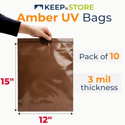 12"x 15" UV Protective Amber Zip Bags, Pack of 10 - Resealable Light-Blocking Plastic Bags for Packaging Light-Sensitive Products, Heavy Duty 3 mil Thick, Moisture Resistant Storage - size: 12"W x 15"L, style: Pack of 10