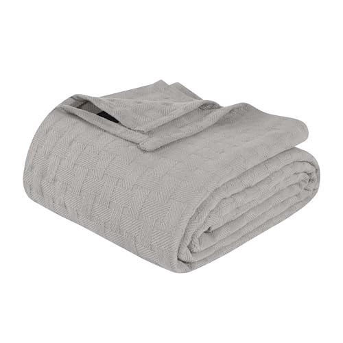 Superior Basketweave Cotton Blanket, Basket Weave Design, Soft, Comfy Cover for Bed, Bedding, Bedroom, Couch Throw, Lounging, Modern Boho Medium Weighted Blankets, Throw Size, Silver - color: Silver, size: Throw