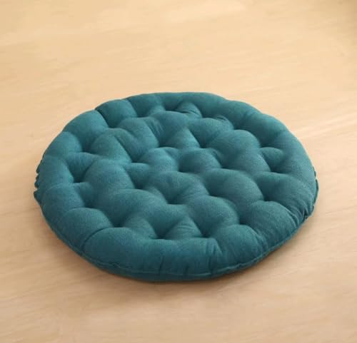 Solid Color Floor Cushion,Large Linen Tatami Floor Pillow,Japanese Round Futon,Thicken Tufted Cotton Seat Cushion,Yoga Meditation Cushion Balcony Outdoor(Size:75x75cm(30x30inch),Color:Blue)