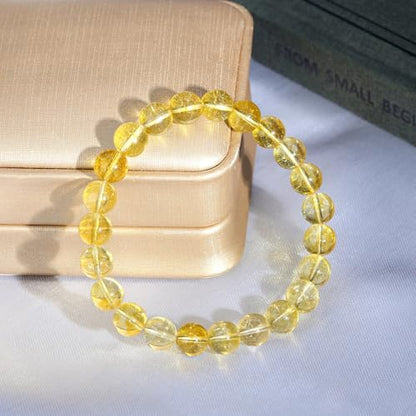 MAIBAOTA Healing Crystal Bracelet for Women Men, 8/4 mm Natural Stone Beaded Bracelets, Jewelry Birthday Gifts, Round Gemstones Stretch Bracelets - color: Yellow-Citrine, size: 8 mm