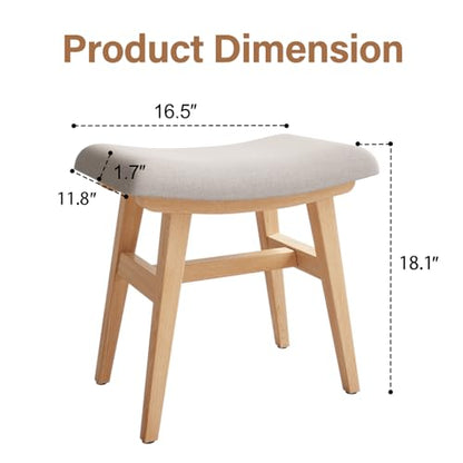 Wooden Vanity Stool, Makeup Small Bench Seat Solid Wood with Upholstery Saddle Seat Stools Concave Ergonomic Chair Easy to Install for Bedroom Wooden Vanity Chair, Wooden Stool 16" log Color